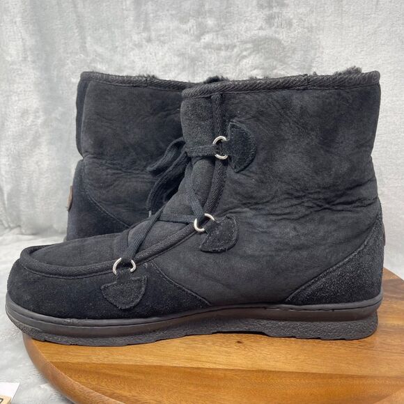 EMU Boots Mens 12 Black Suede Australian Sheepskin Lined Wallabee Style Juc Lo - Picture 13 of 16